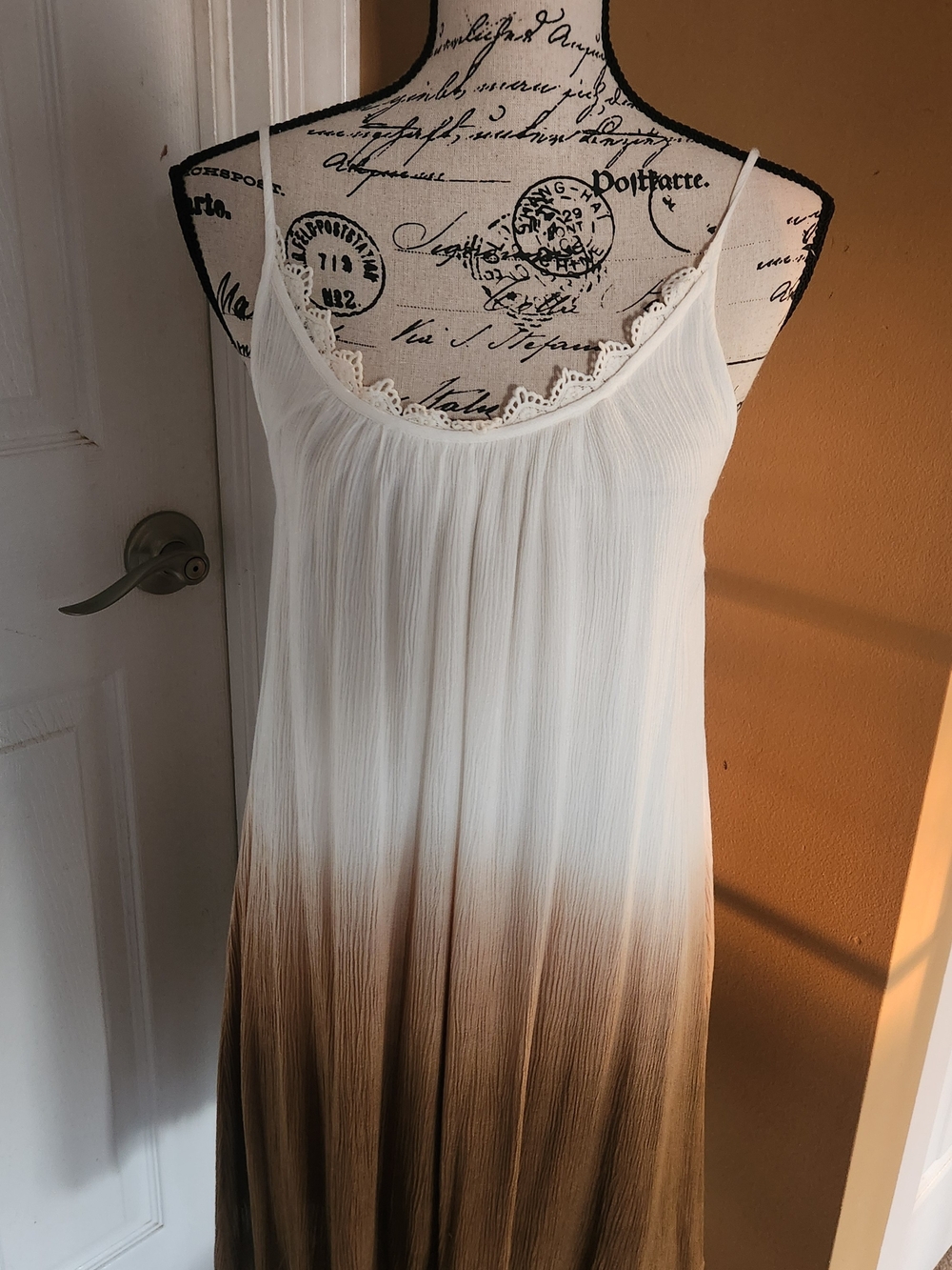 Umgee Cream Crochet-Trim Spaghetti Strap Dress